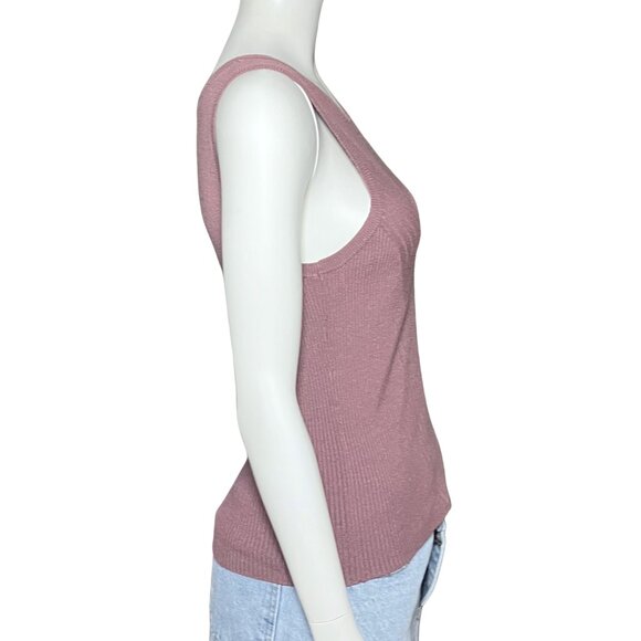Express Mauve Ribbed Knit Tank Top. Medium. Minimalist Casual Layering Capsule - Picture 5 of 8